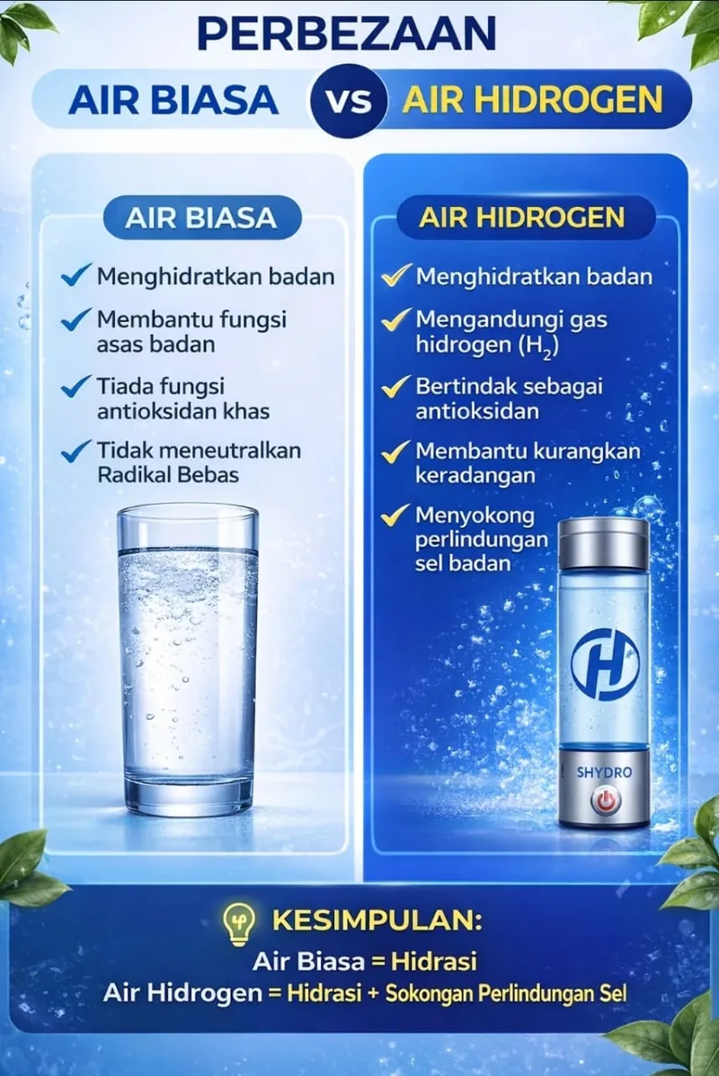 Perbandingan air biasa dengan air diperkaya hidrogen